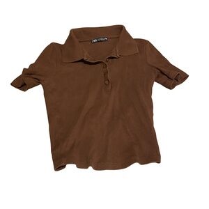Zara Brown Polo Crop Top SZ Small